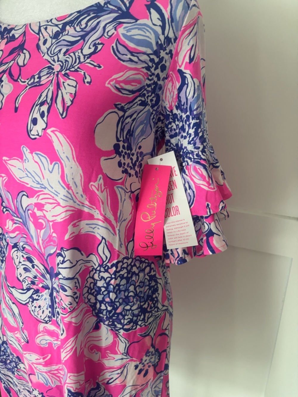 Lilly Pulitzer Lulu dress Hot Pink Floral Ruffle-Sleeve Midi Dress pink tropics - Picture 5 of 8